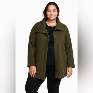 NWOT Eileen Fisher High Stand Collar 100% Wool Jacket size 1X Dark Green Coat